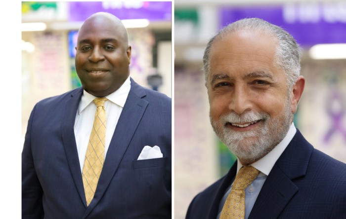 Westbury incumbent headshots, side by side.