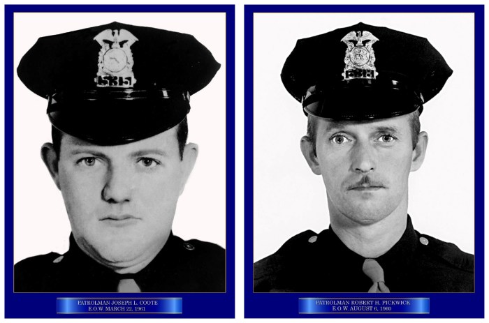 Police officers Joseph L. Coote (L.) and Robert H. Pickwick (R.) were honored with street renamings in Manhasset and New Hyde Park, respectively.
