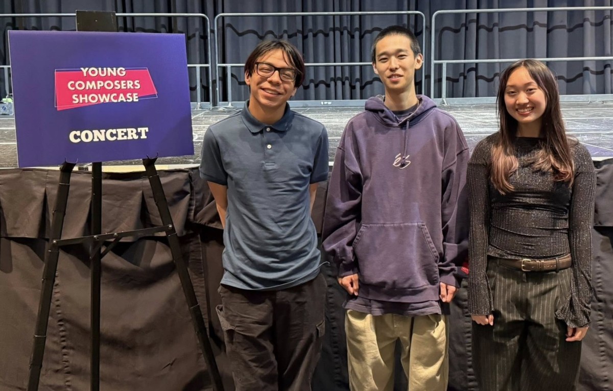 Student composers Elias Carrera (L.), Noah Kobayashi (C.) and Leah Dong (R.) had their work presented at a regional music festival.