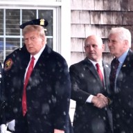 President Donald trump endorsed Nassau County Executive Bruce Blakeman's reelection campaign, both of whom are pictured at the wake for fallen NYPD officer Jonathan Diller last year.