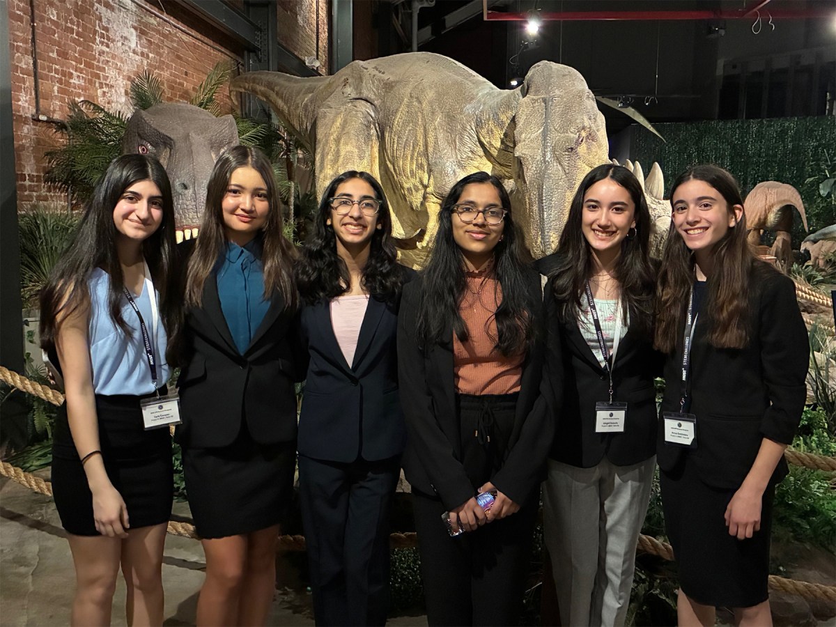 Roslyn students attending NYS Science Congress. From left to right: Anannya Anand, Vanessa Theodos, Anne Goldstein, Abigail Sonoda, Zara Cooper and Navya. Gupa