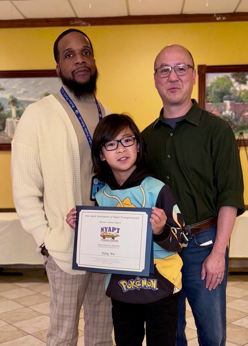 Riley Wu, a student at East Hills School in Roslyn won first place in the School Bus Safety Poster contest.