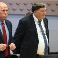 Alleged Long Island serial killer Rex Heuermann inside court with defense attorney Michael Brown, left, for continued Frye hearings on June 18, 2025.