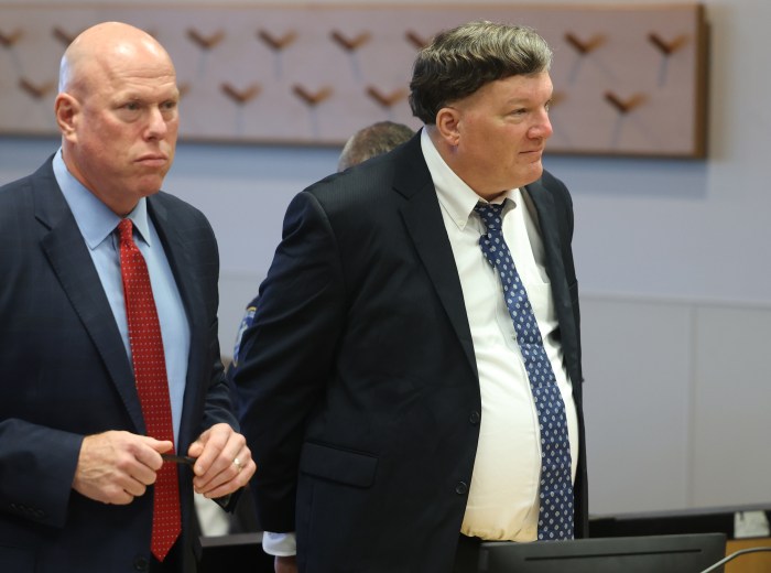 Alleged Long Island serial killer Rex Heuermann inside court with defense attorney Michael Brown, left, for continued Frye hearings on June 18, 2025.