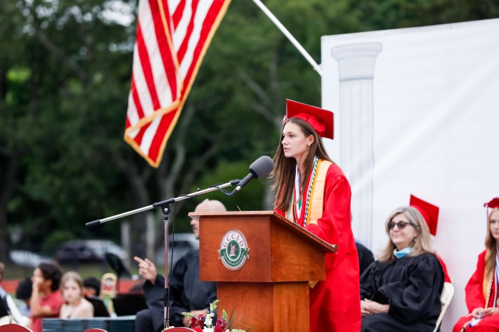 Glen Cove's honorarium, Isabel Basil, addresses the class.