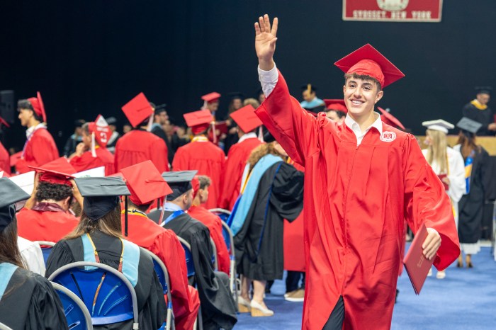Syosset graduate celebrates the acceptance of his diploma.