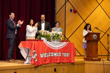 Andrew DiNapoli, Maria Rianna, Allen Hudson, Angela Raimo and Alexa Doeschner (L. to R.) at the Wednesday, June 4 Glen Cove board meeting