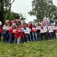 Nurses picket outside of Huntington Hospital to demand fair contracts and safer staffing practices from its parent company, Northwell Health.