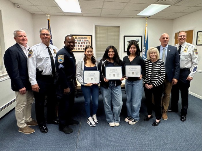 Three Schreiber High School seniors completed a newly revamped internship with the Port Washington Police District.