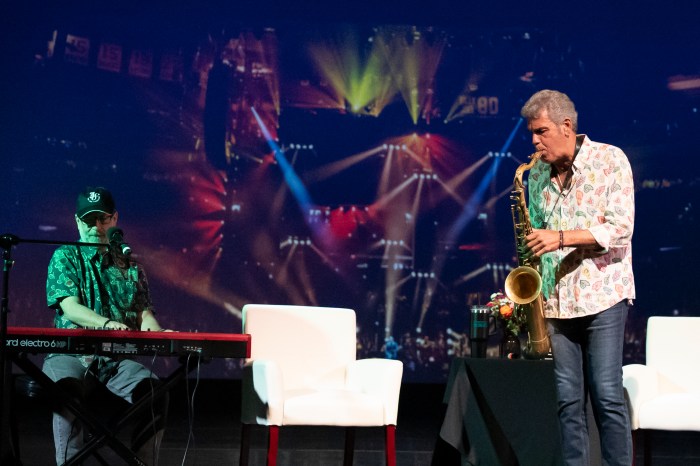 Jon Cobert (L.) and Mark Rivera (R.) visit young musicians to share their experience in the industry.