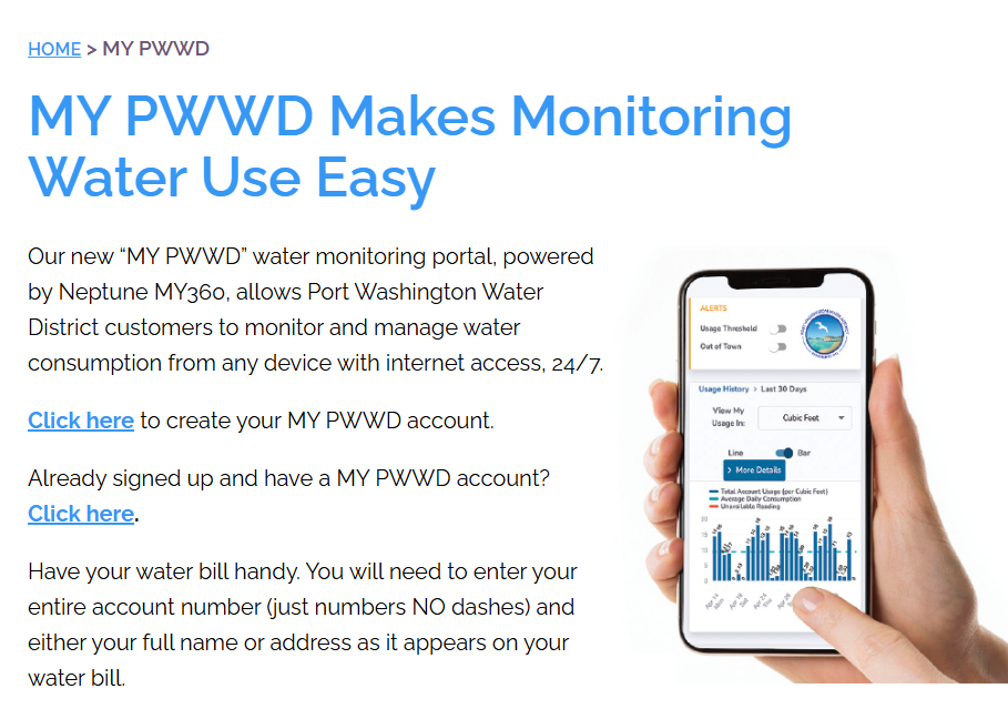 The Port Washington Water District has announced a new portal to help residents track their water usage as part of their “Do it for Port” conservation program.