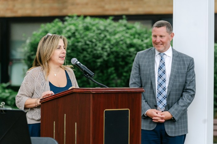 Dominique Siebert, principal of Central Boulevard Elementary School, was both a tenure honoree and a presenter, awarding pins to fellow honorees.