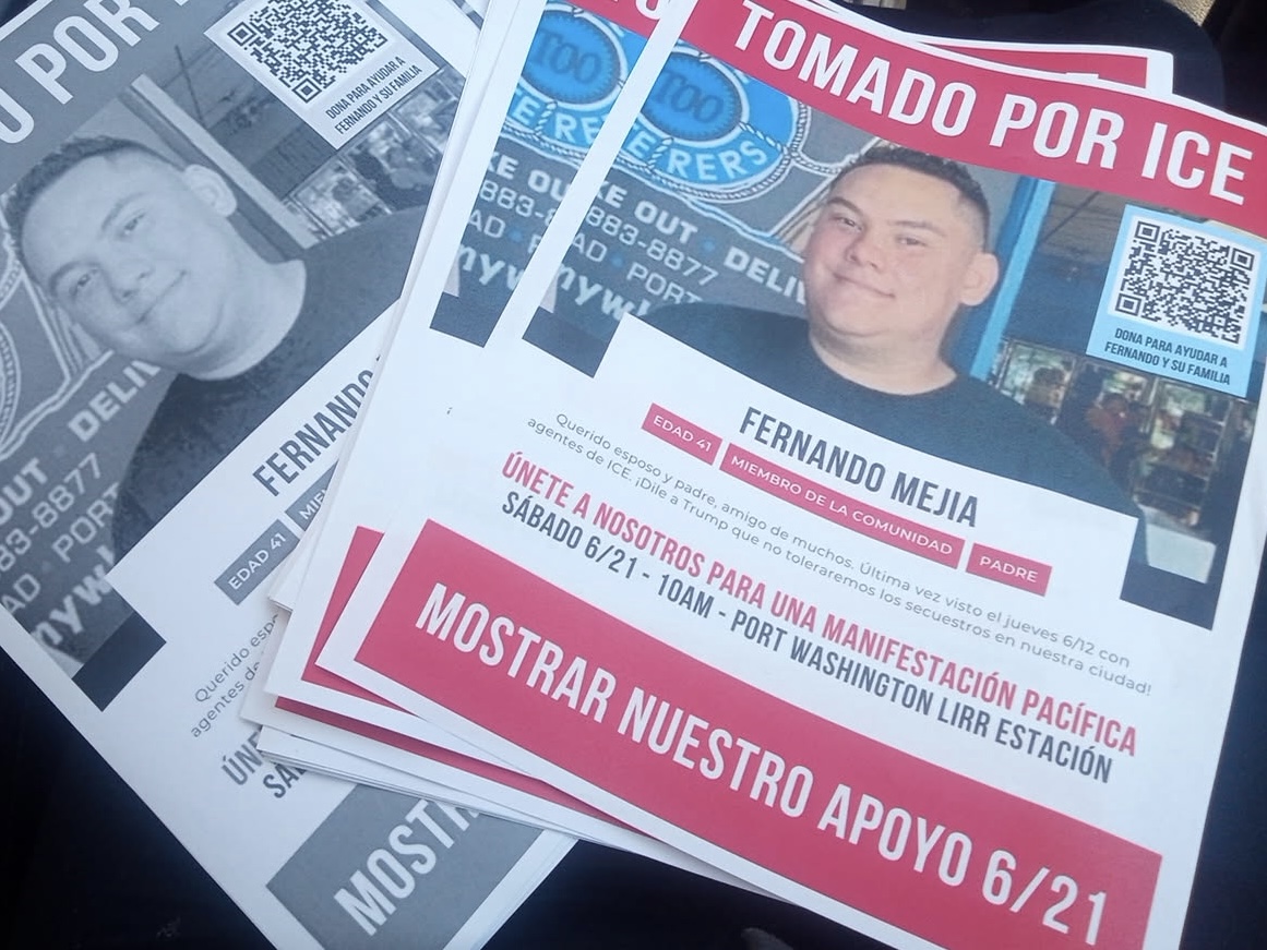 Posters for a rally to be held demanding that Fernando Mejia be released.