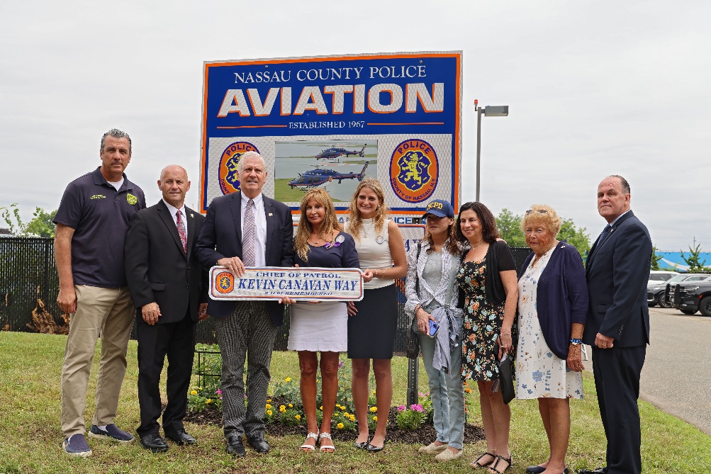 Nassau County officials and the family of Kevin Canavan at street renaming ceremony in Bethpage.