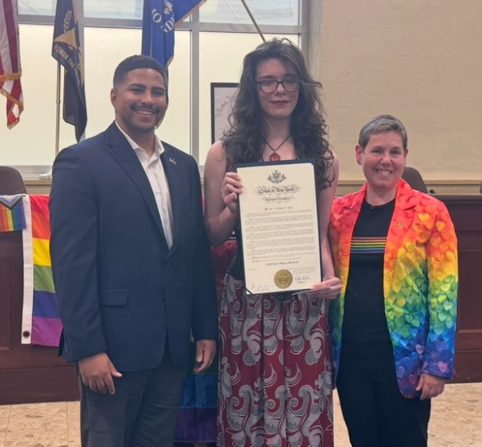 Joey Ramirez, Cass Blackburn, Marsha Silverman (L. to R.) at the Glen Cove Pride celebration.