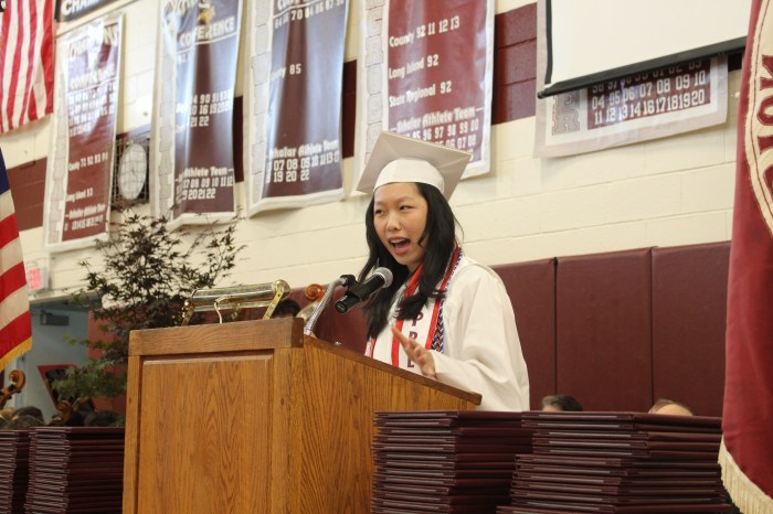 Salutatorian Kaitlin Ho during her speech to the class of 2025.