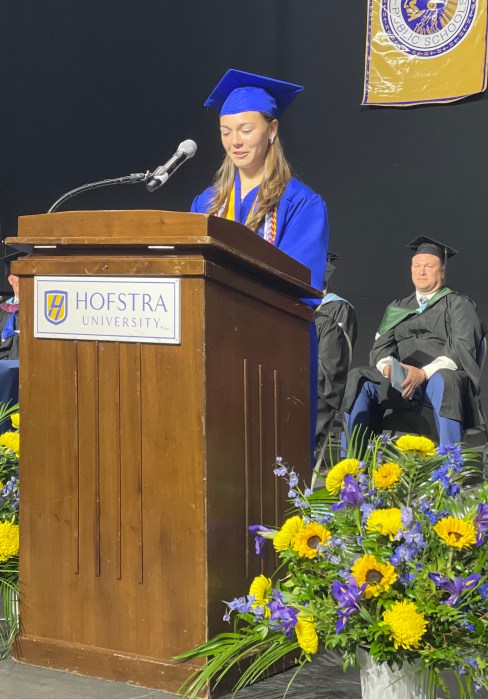Massapequa High School valedictorian Samantha Portz was one of several speakers at the graduation.