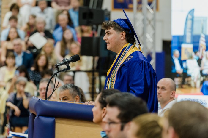 Salutatorian Michael Olivero addresses classmates.