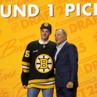 James Hagens is selected as the seventh overall pick to the Boston Bruins in the first round of the 2025 NHL Draft at Peacock Theater.