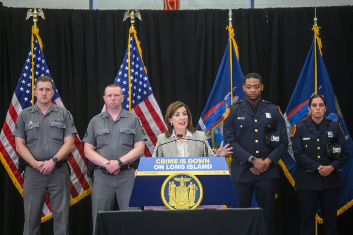 Governor Kathy Hochul, joined by Suffolk County Executive Ed Romaine, visited the Suffolk County Police Academy to announce additional fuding to reduce gun violence.