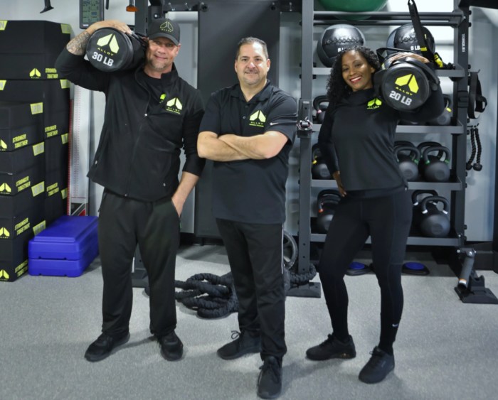 The Alloy Personal Training team includes Joe Mauceri, Head Coach, Frank Adamo, owner, and Jasmine Brooks, Director of Training.