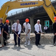 Officials break ground on public projects as part of the Hicksville Downtown Revitalization Initiative.