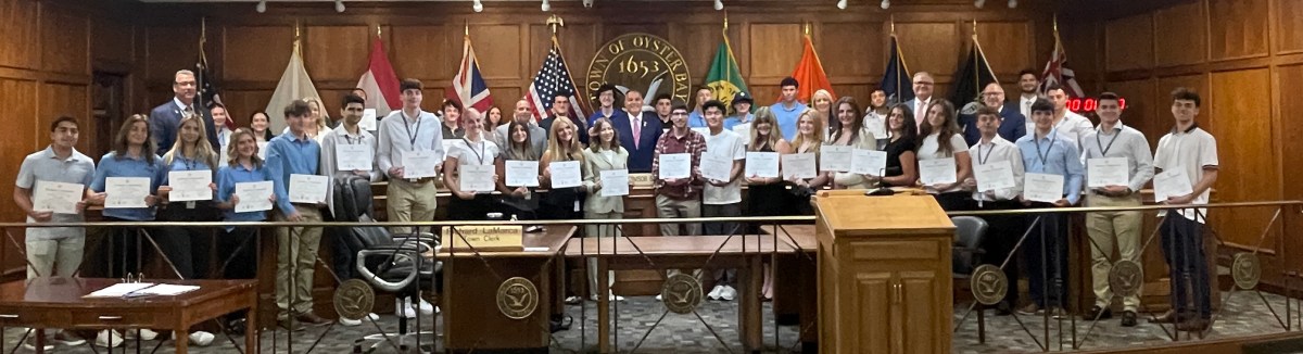 The Town of Oyster Bay gave certificates to each of its summer interns.