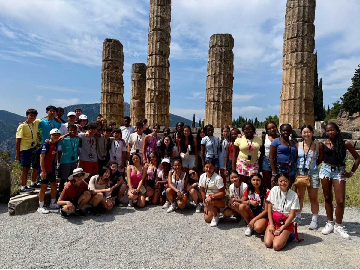 Buckley students pose for a photo at the Temple of Apollo at Delphi.