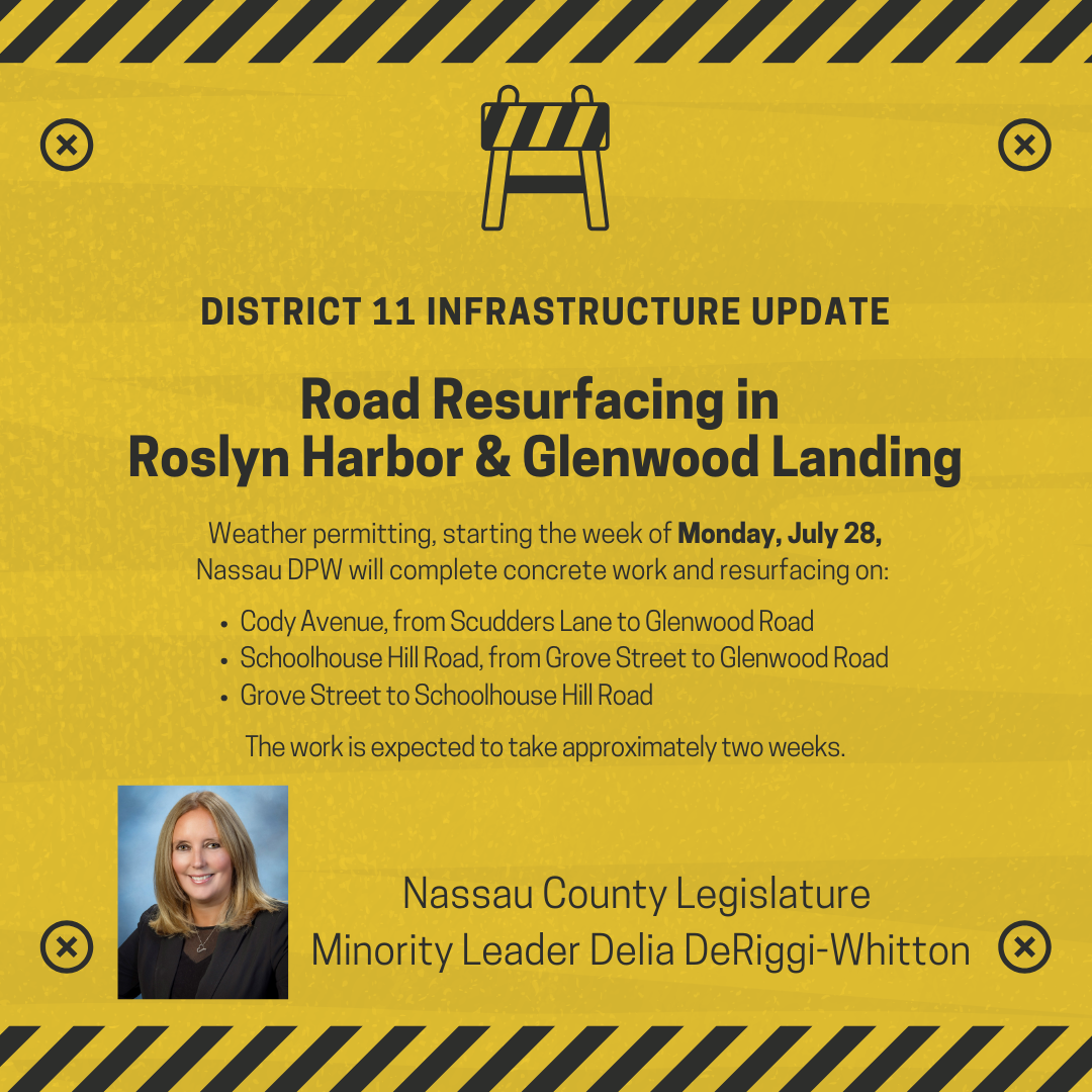 Road resurfacing set to begin in Roslyn Harbor and Glenwood Landing.