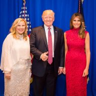 Sherry Xue Li, who pleaded guilty to conspiracy and money laundering charges, with President Donald Trump and First Lady Melania Trump (L. to R.).