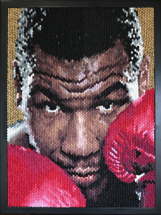 Champeny worked on a portrait of Mike Tyson, titled "Tyson," it features 7,000 hand cast and sculpted boxing gloves.