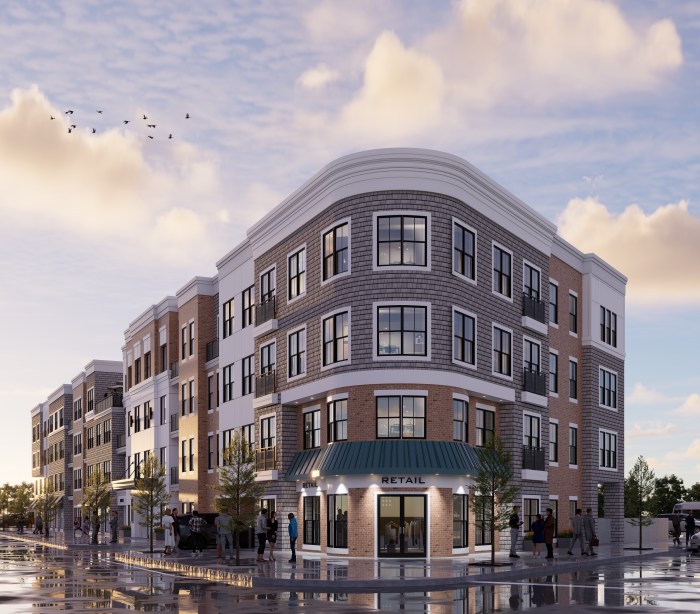 Rendering of the proposed 106 unit apartment complex with 10% affordable housing coming to Hicksville.