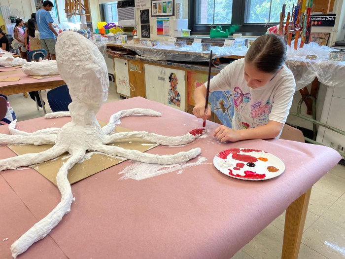 One student worked on a papier mâché octopus.