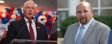 Nassau County Executive Bruce Blakeman (L.) has raised more campaign funds than his competitor Legislator Seth Koslow (R.).