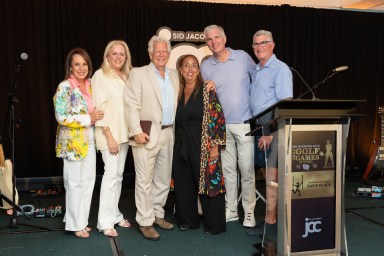 L-R: Debbi Buslik, Jodi Rosenthal, David Black, Nancy Waldbaum, David Levy and Michael Rosenbaum at the 40th Annual Golf & Games Outing honoring David Black.