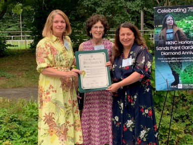 (L. to R.) Town Supervisor Jennifer DeSena, Sands Point Garden Club President Fern Cohen and Town Council Member Mariann Dalimonte celebrated 75 years of the Sands Point Garden Club.