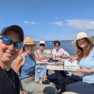 Members of Suburban Sketchers, a free art gathering, meet outdoors weekly to draw and share their artwork, exploring local Long Island landscapes together.