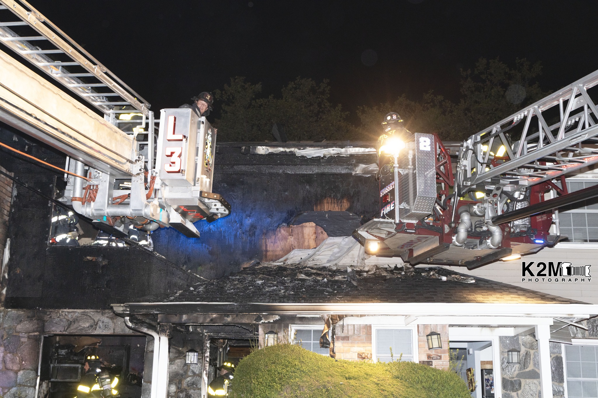 One firefighter at the scene of the Woodbury fire was hospitalized due to smoke inhalation.