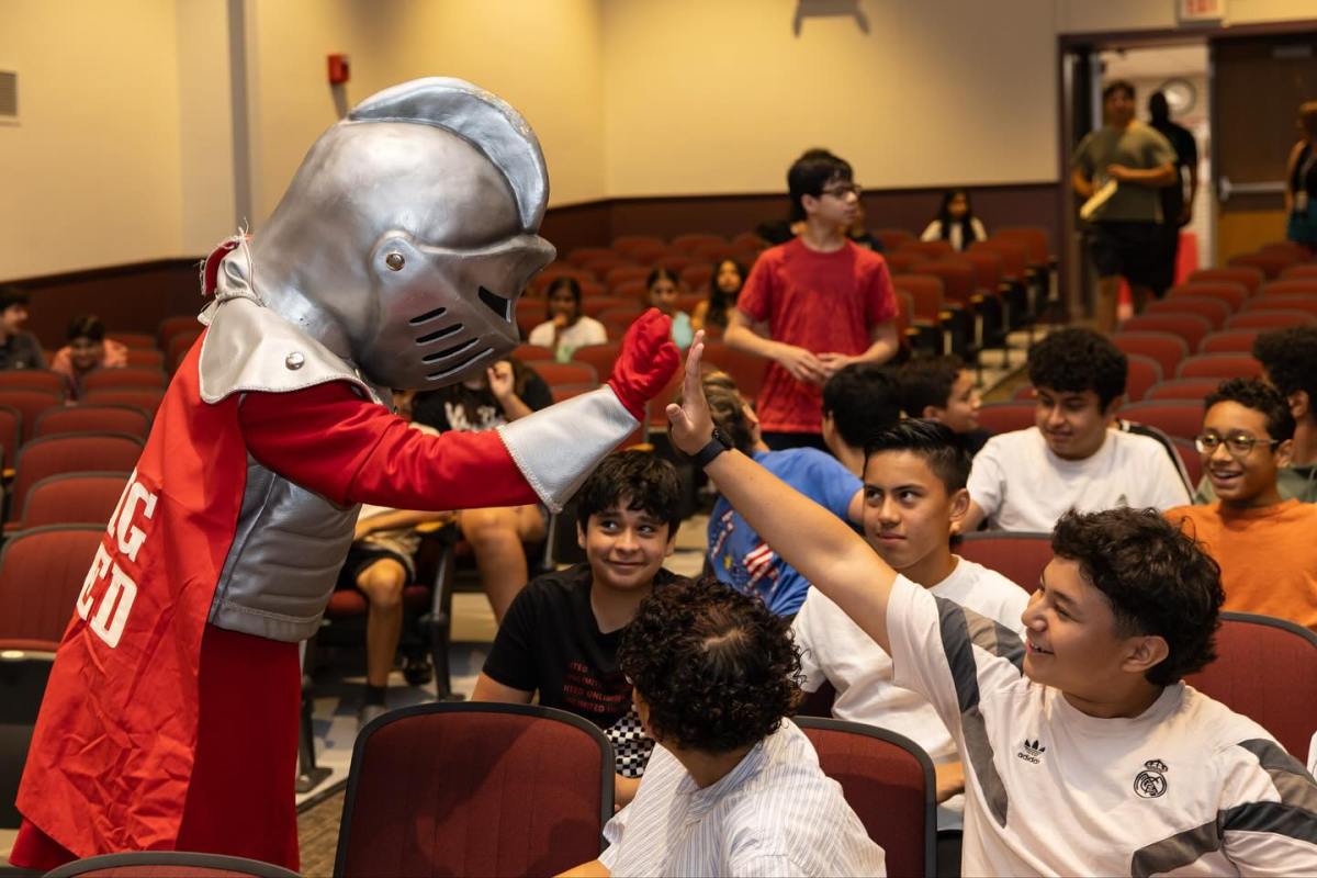 The Glen Cove knight greeted incoming freshman at orientation this year.