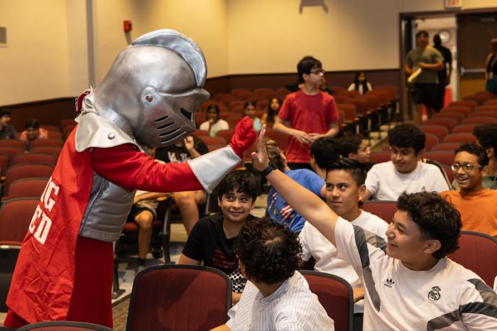 The Glen Cove knight greeted incoming freshman at orientation this year.