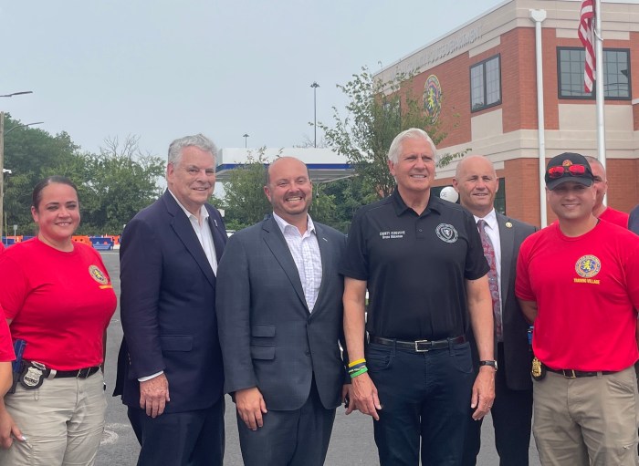Peter King, Andrew Garbarino, Bruce Blakeman and Patrick Ryder visited the Nassau County Police Department training village after a "Terror Tuesday" briefing.