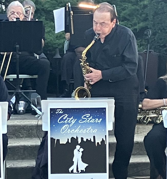 A jazz soloist at Floral Park's most recent summer concert