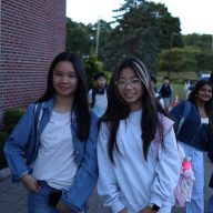 Students arrive at the high school on the first day ready to start the year.