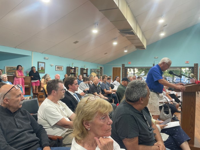 Residents gathered in the Port Washington Adult Activities Center while construction continues at village hall.