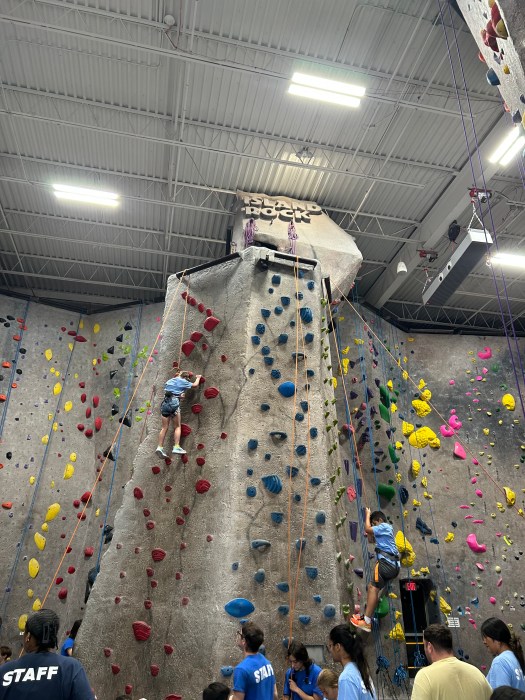 Students rock climbing at Island Rock in Plainview.
