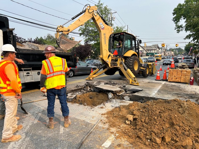 The first business has connected to the Plandome Road sewer line, which previously solely relied on septic tanks for waste.