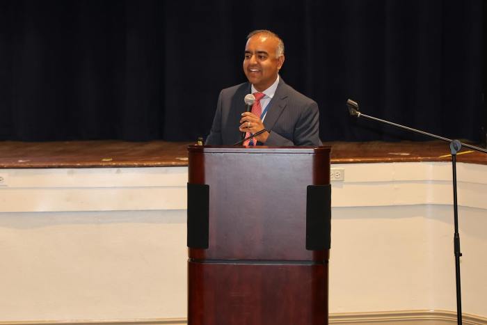 Superintendent Gaurav Passi spoke during the assembly.