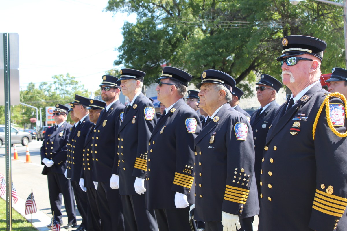 The Village of Manorhaven held its annual 9/11 remembrance in front of the village's 9/11 memorial.