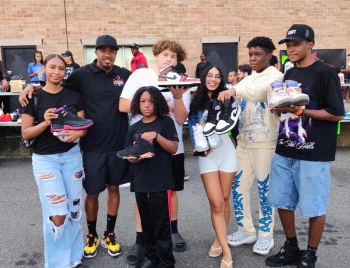 Destin Harvey (Second from L.) at Community Strong 516's inaugural sneaker drive.
