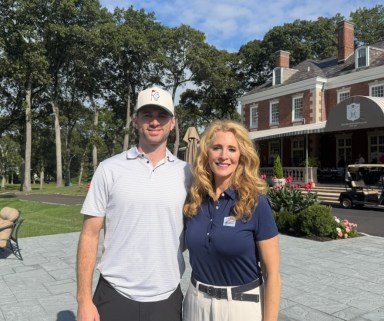 Patrick Lyons (L.) and Jillian Crane (R.) at the First Responders Children's Foundation's golf tournament at the Muttontown Country Club.